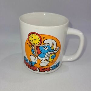Smurfs Is It Break Time Yet? Vintage Coffee Mug Ceramic Cup Ganz Cartoon TV Peyo
